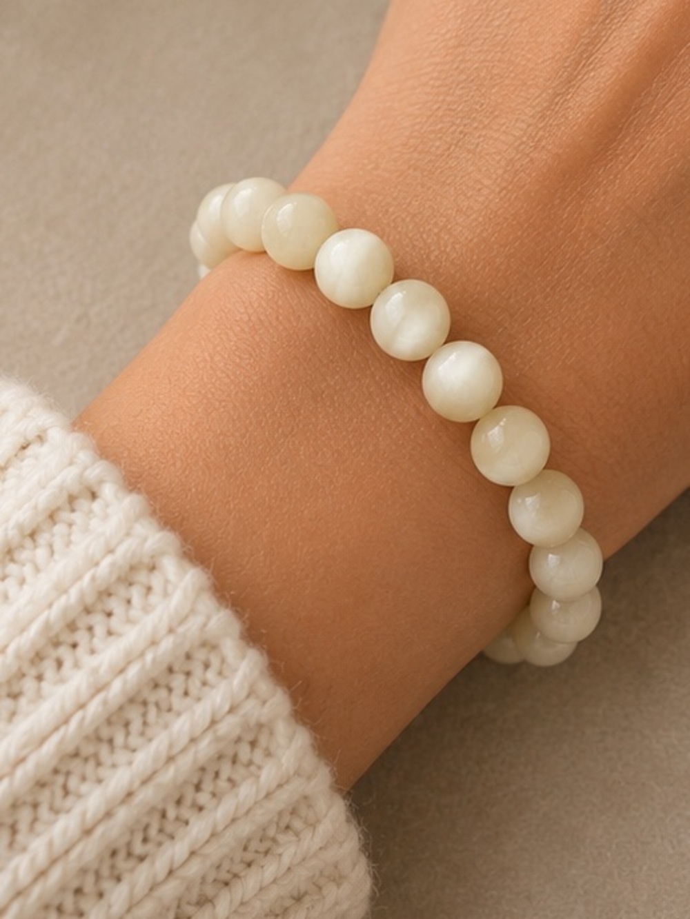 8mm White Moonstone (gemstone) Stretch Bracelet